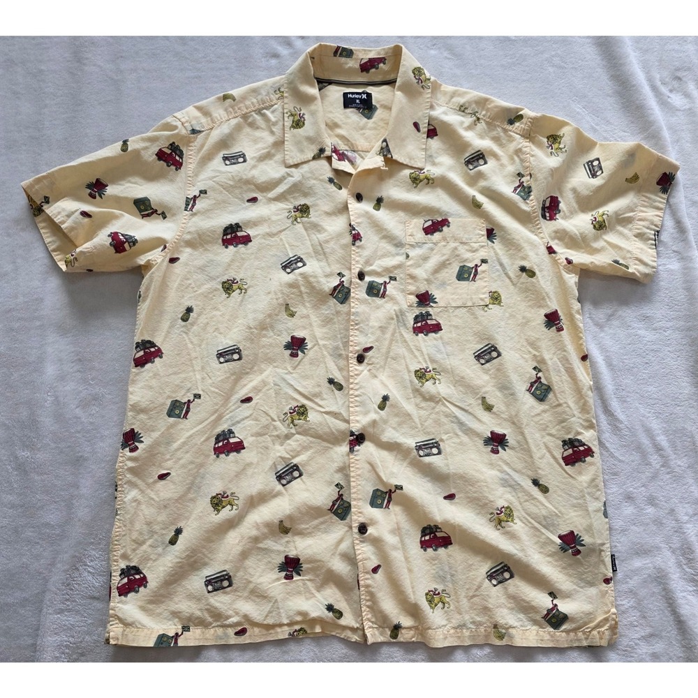 Hurley Mens XL Short Sleeve Button‎ Up Shirt Tropical Vacation Print Aloha